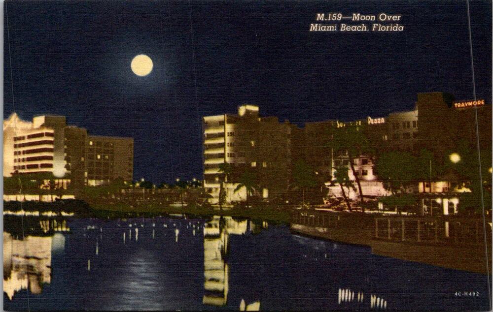 Moon Over Miami Beach in Florida Vintage Postcard SP17-25